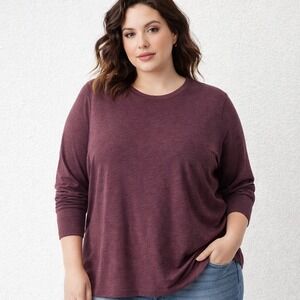 Pure Jill 4X Heather Plum Pima Cotton Stretch Crew Neck Long Sleeve Tee NWT Soft